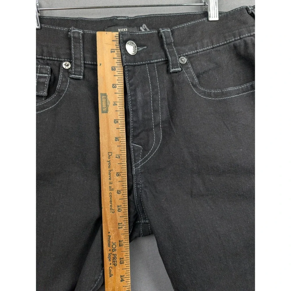 True Religion Ricky Relaxed Straight Black Jeans Raw Hem Mens 34